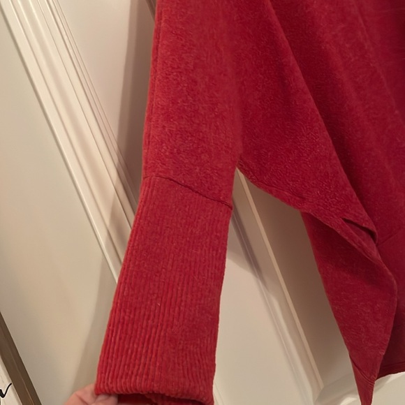 Soft red sweater with cowl neck. Lower in back with slit on sides. - Picture 3 of 5